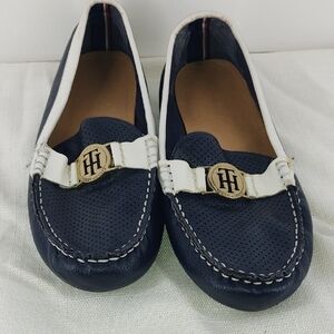 Tommy Hilfiger Blue and White Flats with Gold Detail